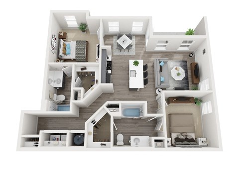Floor plan for 2 beds, 2 baths, 1172 sqft